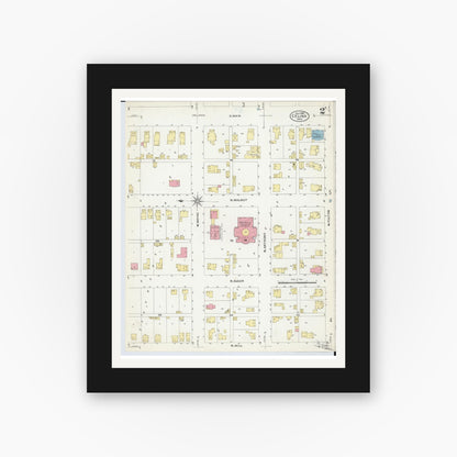Old map wall art mockup — black gallery frame with white mat — Sanborn Fire Insurance Map from Celina, Mercer County, Ohio (1907), Sheet #0002