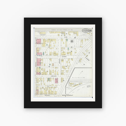 Old map wall art mockup — black gallery frame with white mat — Sanborn Fire Insurance Map from Ironwood, Gogebic County, Michigan (1891), Sheet #0006