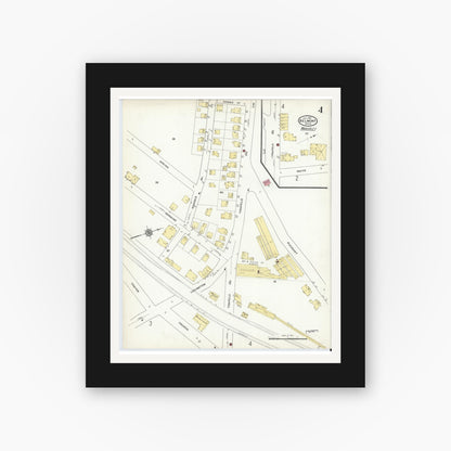 Old map wall art mockup — black gallery frame with white mat — Sanborn Fire Insurance Map from Belmont, Middlesex County, Massachusetts (1910), Sheet #0004