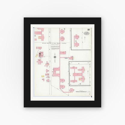 Old map wall art mockup — black gallery frame with white mat — Sanborn Fire Insurance Map from Lapeer, Lapeer County, Michigan (1909), Sheet #0010