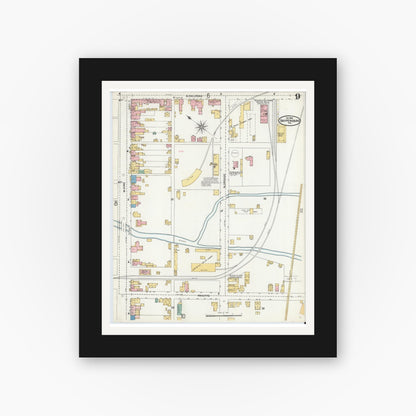 Old map wall art mockup — black gallery frame with white mat — Sanborn Fire Insurance Map from Shippensburg, Cumberland And Franklin Counties, Pennsylvania (1904), Sheet #0009