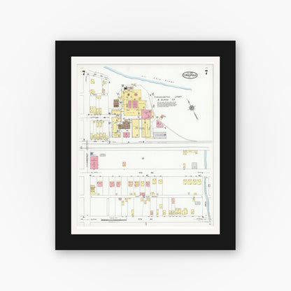 Old map wall art mockup — black gallery frame with white mat — Sanborn Fire Insurance Map from Coraopolis, Allegheny County, Pennsylvania (1924), Sheet #0007