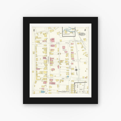 Old map wall art mockup — black gallery frame with white mat — Sanborn Fire Insurance Map from Pine Grove, Schuylkill County, Pennsylvania (1923), Sheet #0002