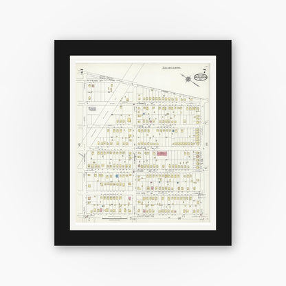 Old map wall art mockup — black gallery frame with white mat — Sanborn Fire Insurance Map from Audubon, Camden County, New Jersey (1924), Sheet #0007