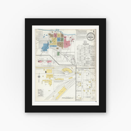 Old map wall art mockup — black gallery frame with white mat — Sanborn Fire Insurance Map from Sanford, Seminole County, Florida (1917) - Complete Map Set