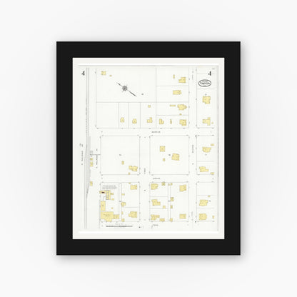 Old map wall art mockup — black gallery frame with white mat — Sanborn Fire Insurance Map from Timpson, Shelby County, Texas (1927), Sheet #0004