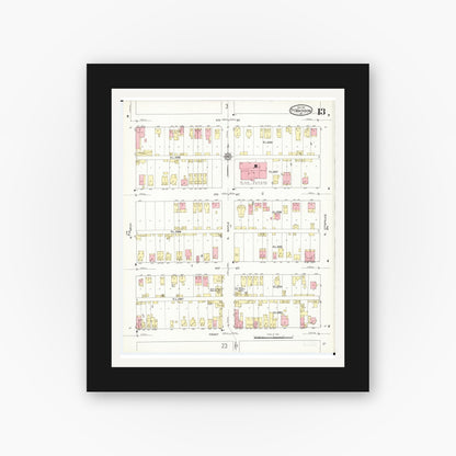 Old map wall art mockup — black gallery frame with white mat — Sanborn Fire Insurance Map from Fort Madison, Lee County, Iowa (1913), Sheet #0013