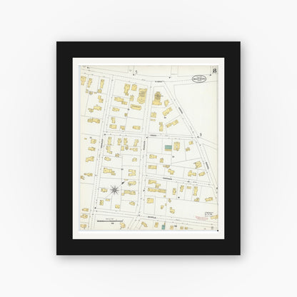 Old map wall art mockup — black gallery frame with white mat — Sanborn Fire Insurance Map from Westboro, Worcester County, Massachusetts (1904), Sheet #0008