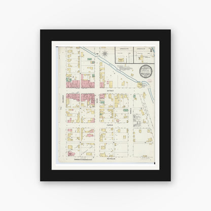 Old map wall art mockup — black gallery frame with white mat — Sanborn Fire Insurance Map from West Liberty, Logan County, Ohio (1896) - Complete Map Set