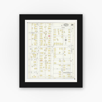 Old map wall art mockup — black gallery frame with white mat — Sanborn Fire Insurance Map from Alliance, Stark County, Ohio (1911), Sheet #0026