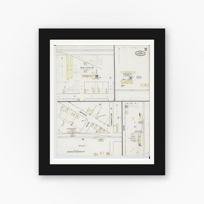 Old map wall art mockup — black gallery frame with white mat — Sanborn Fire Insurance Map from Leipsic, Putnam County, Ohio (1889), Sheet #0002
