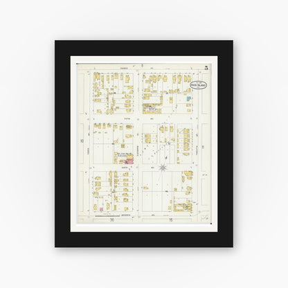 Old map wall art mockup — black gallery frame with white mat — Sanborn Fire Insurance Map from Rock Island, Rock Island County, Illinois (1898), Sheet #0005