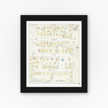 Old map wall art mockup — black gallery frame with white mat — Sanborn Fire Insurance Map from Ionia, Ionia County, Michigan (1914), Sheet #0008