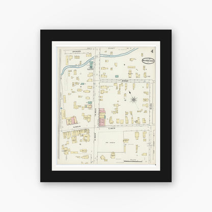 Old map wall art mockup — black gallery frame with white mat — Sanborn Fire Insurance Map from Bainbridge, Chenango County, New York (1891), Sheet #0004