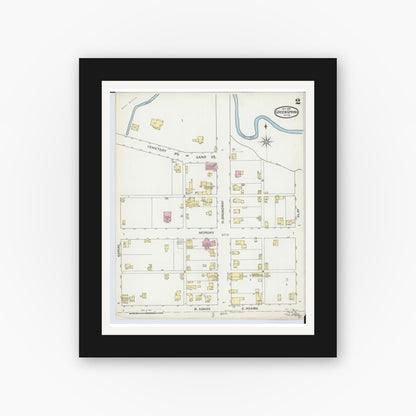 Old map wall art mockup — black gallery frame with white mat — Sanborn Fire Insurance Map from Green Springs, Sandusky And Seneca Counties, Ohio (1893), Sheet #0002