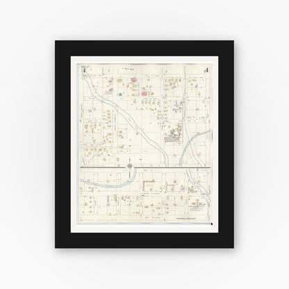 Old map wall art mockup — black gallery frame with white mat — Sanborn Fire Insurance Map from Snyder, Scurry County, Texas (1942), Sheet #0004