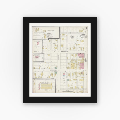 Old map wall art mockup — black gallery frame with white mat — Sanborn Fire Insurance Map from Virginia, Cass County, Illinois (1887), Sheet #0002