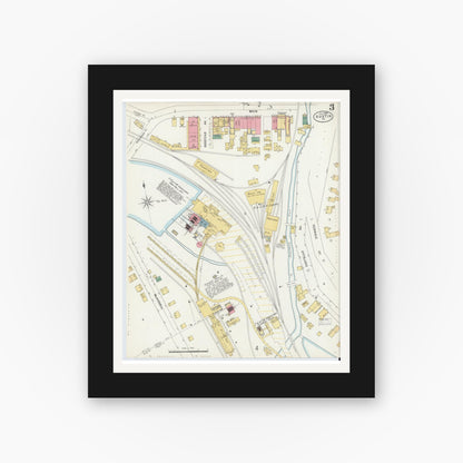 Old map wall art mockup — black gallery frame with white mat — Sanborn Fire Insurance Map from Austin, Potter County, Pennsylvania (1898), Sheet #0003