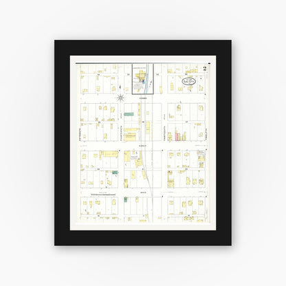 Old map wall art mockup — black gallery frame with white mat — Sanborn Fire Insurance Map from Sac City, Sac County, Iowa (1909), Sheet #0002
