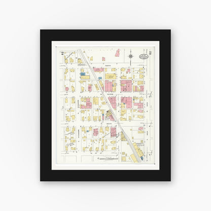 Old map wall art mockup — black gallery frame with white mat — Sanborn Fire Insurance Map from Arcanum, Darke County, Ohio (1926), Sheet #0002