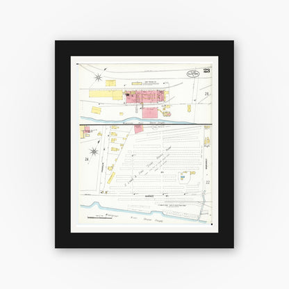 Old map wall art mockup — black gallery frame with white mat — Sanborn Fire Insurance Map from Clinton, Clinton County, Iowa (1902), Sheet #0023