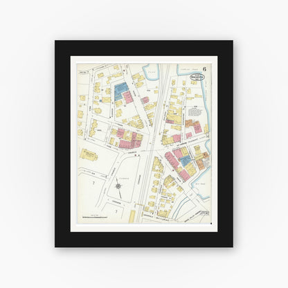 Old map wall art mockup — black gallery frame with white mat — Sanborn Fire Insurance Map from Winchester, Middlesex County, Massachusetts (1916), Sheet #0006