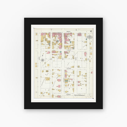 Old map wall art mockup — black gallery frame with white mat — Sanborn Fire Insurance Map from Red Bud, Randolph County, Illinois (1900), Sheet #0004