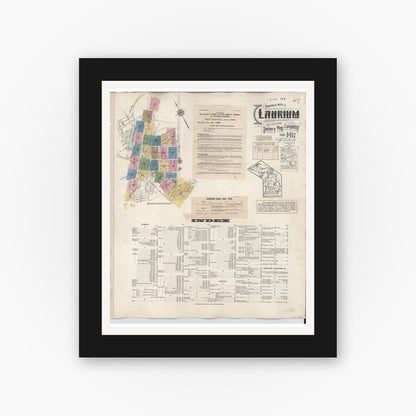 Old map wall art mockup — black gallery frame with white mat — Sanborn Fire Insurance Map from Laurium, Houghton County, Michigan (1949) - Complete Map Set