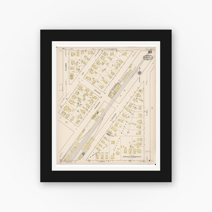 Old map wall art mockup — black gallery frame with white mat — Sanborn Fire Insurance Map from Dowagiac, Cass County, Michigan (1922), Sheet #0010