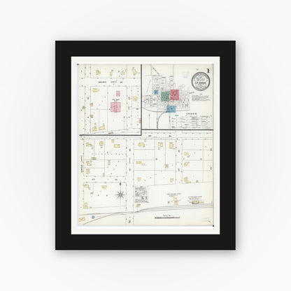 Old map wall art mockup — black gallery frame with white mat — Sanborn Fire Insurance Map from La Harpe, Hancock County, Illinois (1906) - Complete Map Set
