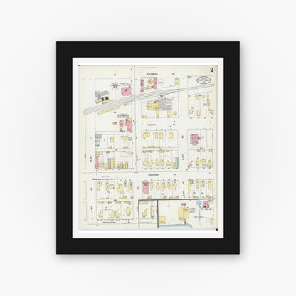 Old map wall art mockup — black gallery frame with white mat — Sanborn Fire Insurance Map from Mattoon, Coles County, Illinois (1897), Sheet #0002