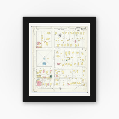 Old map wall art mockup — black gallery frame with white mat — Sanborn Fire Insurance Map from Edwardsville, Madison County, Illinois (1909), Sheet #0011