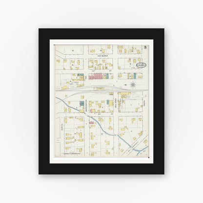 Old map wall art mockup — black gallery frame with white mat — Sanborn Fire Insurance Map from Dundee, Kane County, Illinois (1893), Sheet #0003