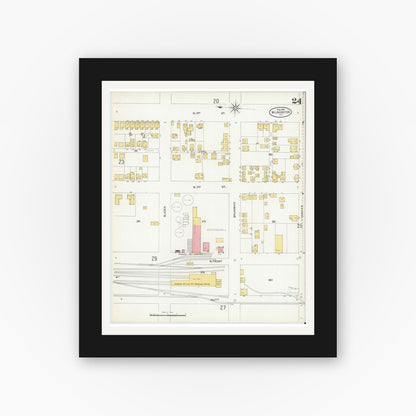 Old map wall art mockup — black gallery frame with white mat — Sanborn Fire Insurance Map from Wilmington, New Hanover County, North Carolina (1904), Sheet #0024