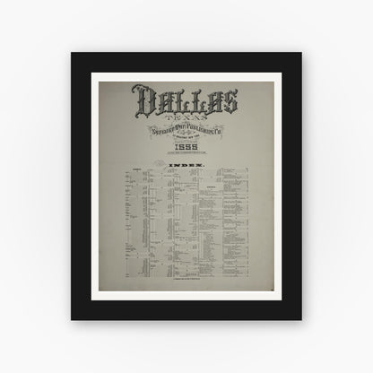 Old map wall art mockup — black gallery frame with white mat — Sanborn Fire Insurance Map from Dallas, Dallas County, Texas (1888), Sheet #0001