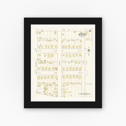 Old map wall art mockup — black gallery frame with white mat — Sanborn Fire Insurance Map from West Liberty, Muscatine County, Iowa (1922), Sheet #0006