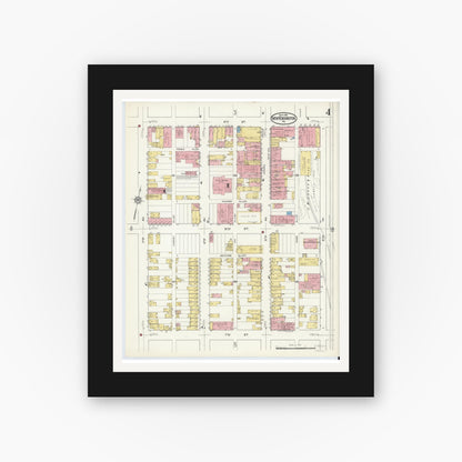Old map wall art mockup — black gallery frame with white mat — Sanborn Fire Insurance Map from New Kensington, Westmoreland County, Pennsylvania (1915), Sheet #0004