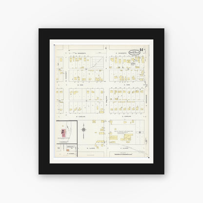Old map wall art mockup — black gallery frame with white mat — Sanborn Fire Insurance Map from Spring Valley, Bureau County, Illinois (1913), Sheet #0014