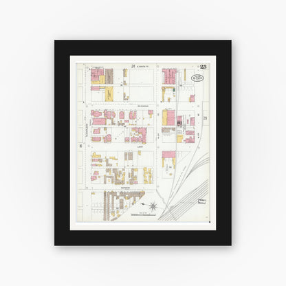 Old map wall art mockup — black gallery frame with white mat — Sanborn Fire Insurance Map from El Paso, El Paso County, Texas (1905), Sheet #0023