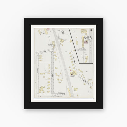 Old map wall art mockup — black gallery frame with white mat — Sanborn Fire Insurance Map from Franklin, Norfolk County, Massachusetts (1889), Sheet #0003