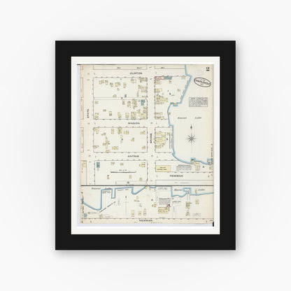 Old map wall art mockup — black gallery frame with white mat — Sanborn Fire Insurance Map from Charlevoix, Charlevoix County, Michigan (1884), Sheet #0002