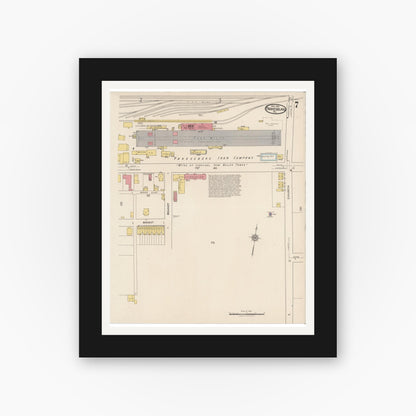 Old map wall art mockup — black gallery frame with white mat — Sanborn Fire Insurance Map from Parkesburg, Chester County, Pennsylvania (1921), Sheet #0007