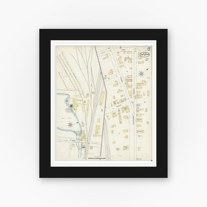 Old map wall art mockup — black gallery frame with white mat — Sanborn Fire Insurance Map from Emporium, Cameron County, Pennsylvania (1897), Sheet #0007