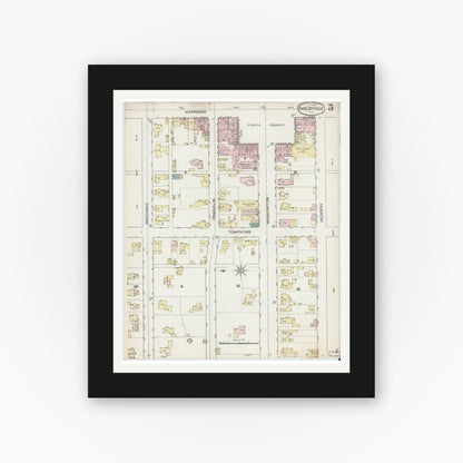 Old map wall art mockup — black gallery frame with white mat — Sanborn Fire Insurance Map from Shelbyville, Shelby County, Indiana (1887), Sheet #0005