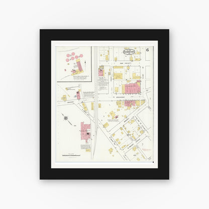 Old map wall art mockup — black gallery frame with white mat — Sanborn Fire Insurance Map from Brownstown, Jackson County, Indiana (1916), Sheet #0006