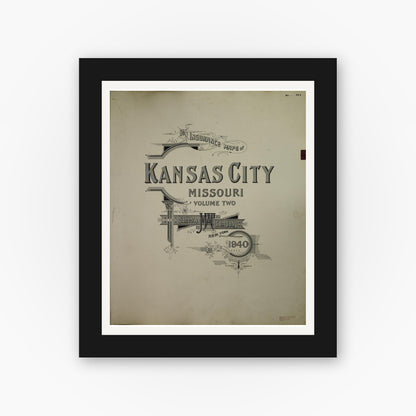 Old map wall art mockup — black gallery frame with white mat — Sanborn Fire Insurance Map from Kansas City, Jackson, Clay, And Platte Counties, Missouri (1951), Sheet #0001