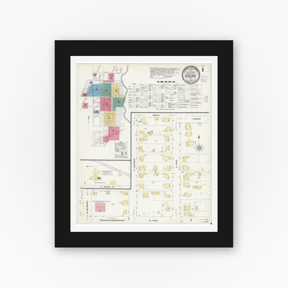 Old map wall art mockup — black gallery frame with white mat — Sanborn Fire Insurance Map from Auburn, De Kalb County, Indiana (1907) - Complete Map Set