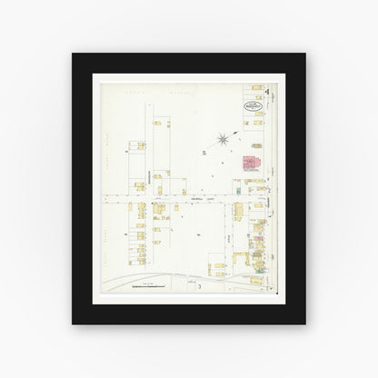 Old map wall art mockup — black gallery frame with white mat — Sanborn Fire Insurance Map from Roosevelt, Middlesex County, New Jersey (1908), Sheet #0004