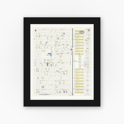 Old map wall art mockup — black gallery frame with white mat — Sanborn Fire Insurance Map from Hialeah, Dade County, Florida (1926), Sheet #0006