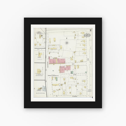 Old map wall art mockup — black gallery frame with white mat — Sanborn Fire Insurance Map from Commerce, Hunt County, Texas (1896), Sheet #0002